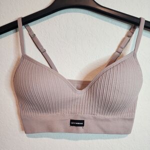 Lucky Brand Ribbed Wireless Bralette — Taupe